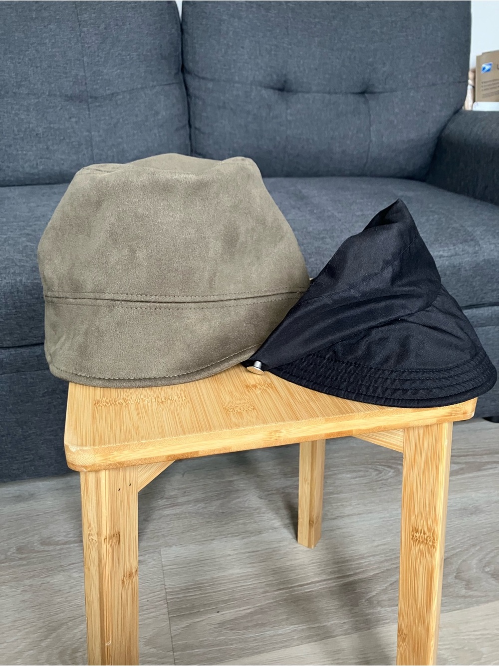 Suede Bucket Hat and Black Foldable Visor